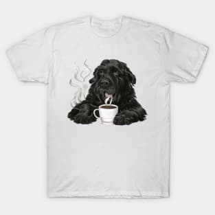 Lazy Black Dog Drinking Coffee T-Shirt